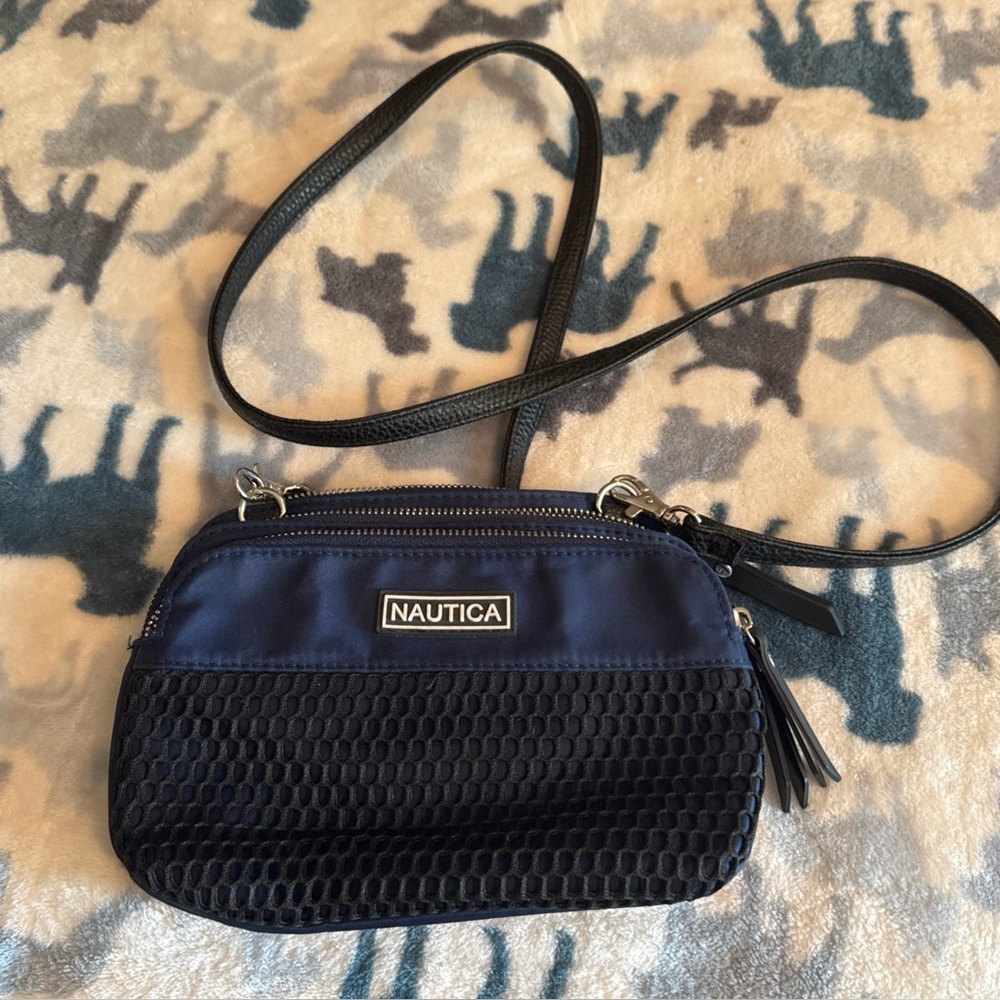 Nautica Blue 3 Zip Pocket Small Nylon Crossover Purse 9”